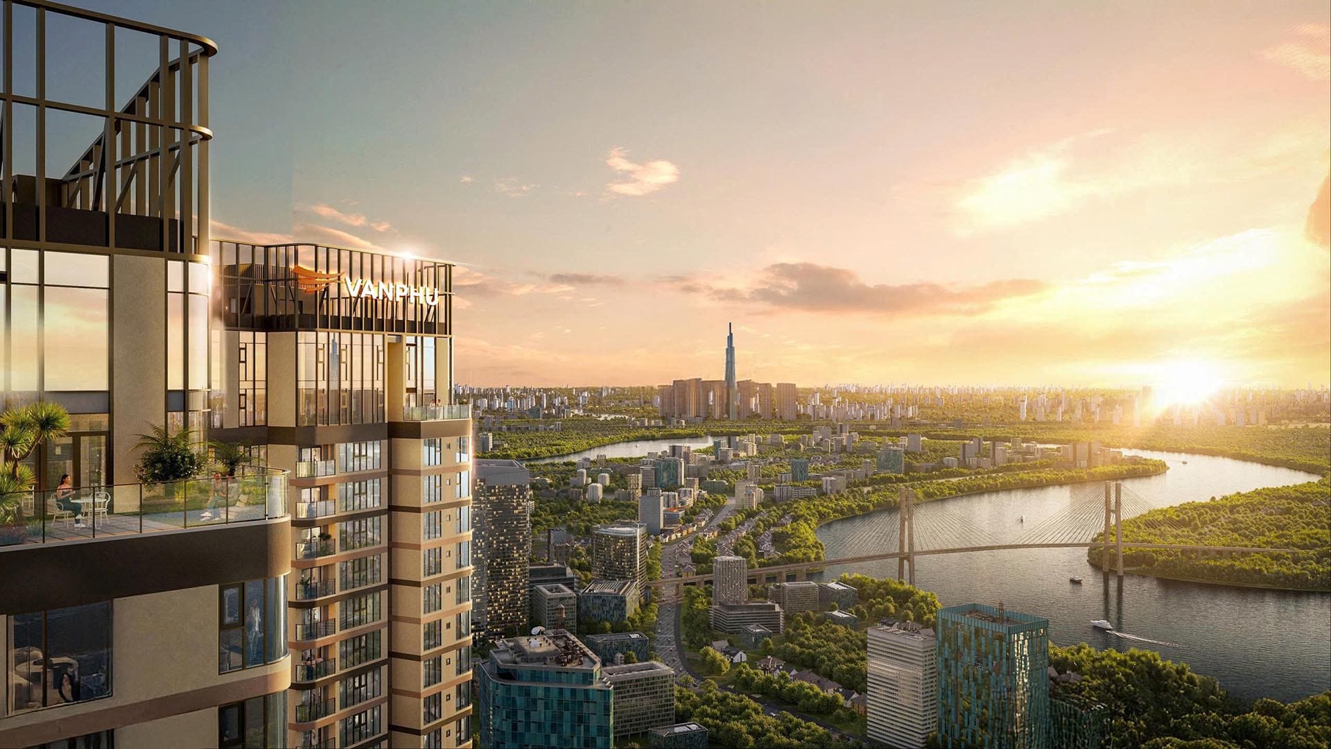 Tầm nhìn từ tầng cao Vlasta Premier ra sông Sài Gòn và Landmark 81