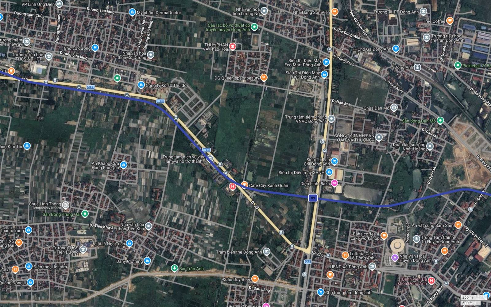 Ga Đông Anh của hệ đường sắt quốc gia nằm cách hành lang tuyến metro số 9 Hà Nội chừng một cây số về phía bắc