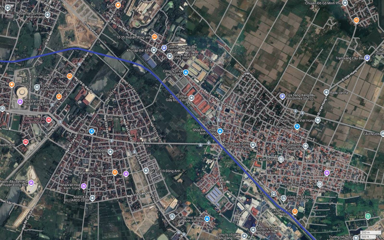 Hành lang tuyến metro số 9 Hà Nội đi dọc đường Dục Nội tại Việt Hùng, tiếp cận Ga Cổ Loa của hệ đường sắt quốc gia